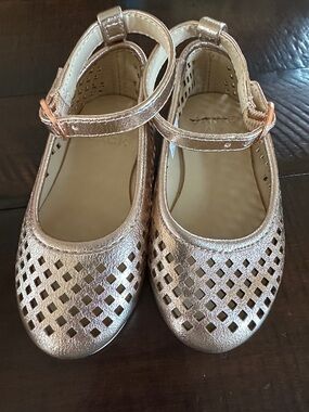 Janie and Jack Rose Gold Cutout Mary Jane Shoes